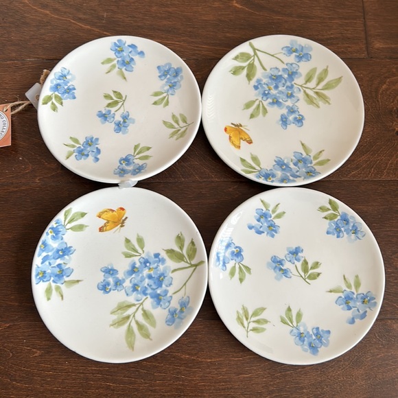 MAXCERA Round Spring Theme Appetizer Dessert Plates Floral Set of 4 Butterfly - Picture 2 of 2
